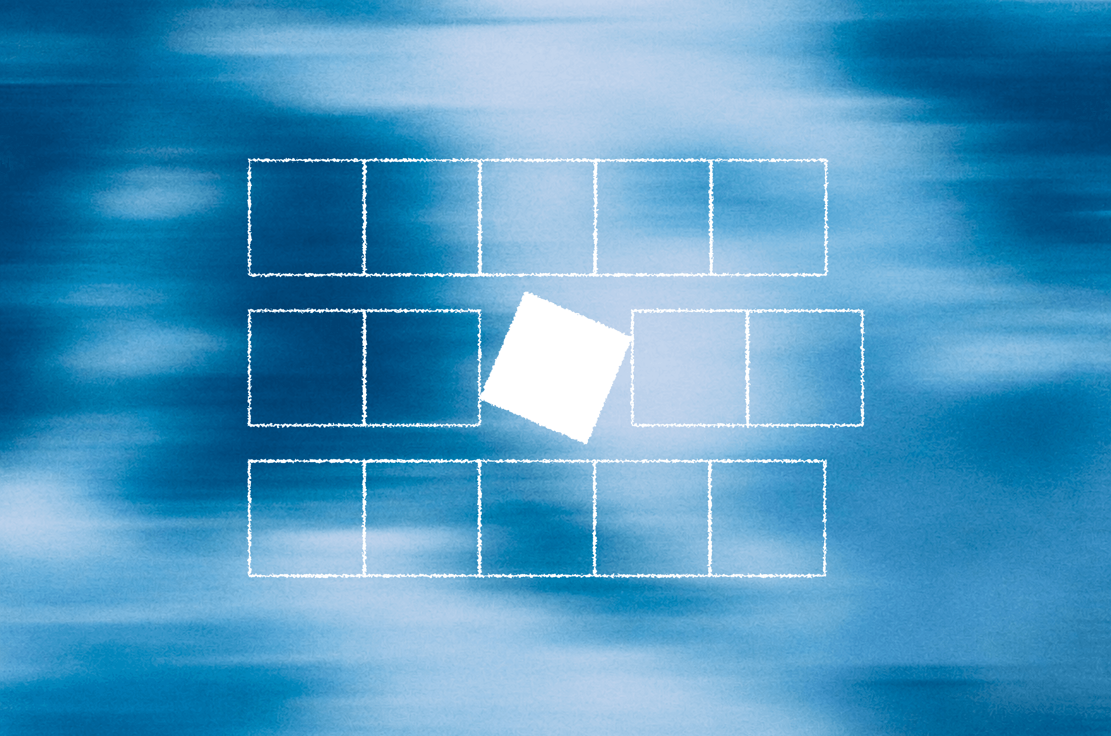 Abstract blue illustration of a grid with one raised tile.